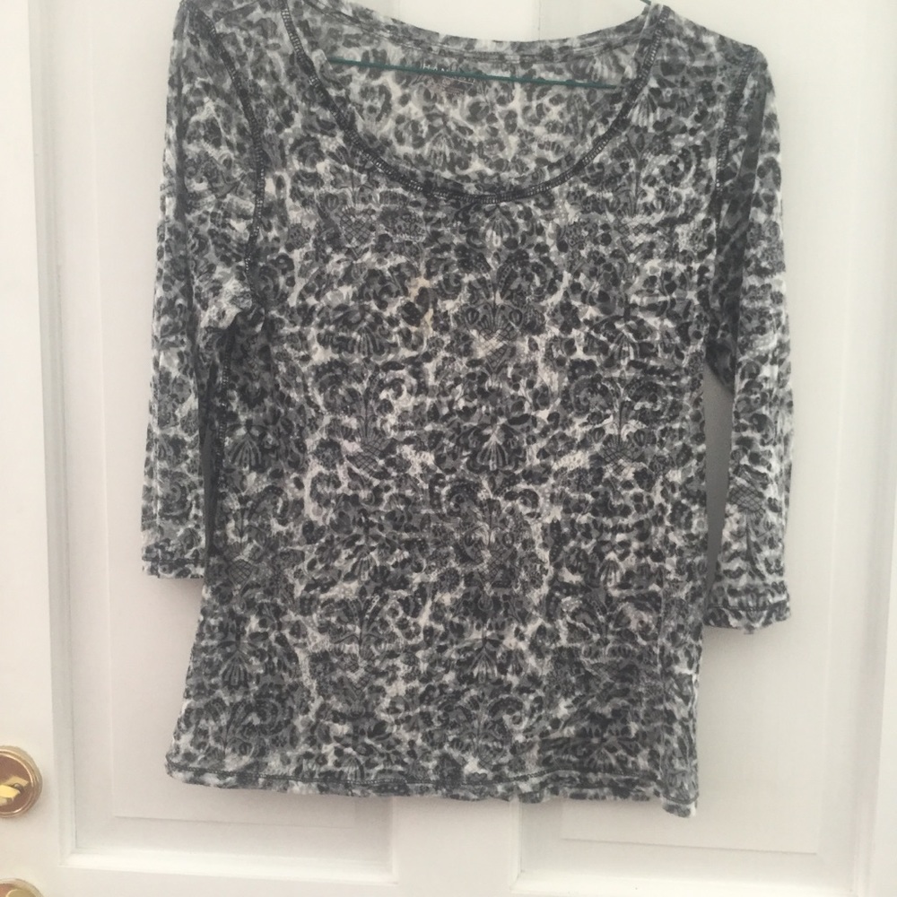 Black and white semi-sheer floral tee
